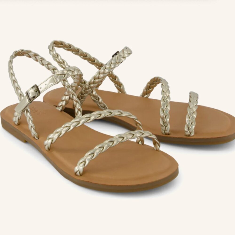 TOMS Kira Sandal - Gold Metallic Synthetic Braid - Size 6